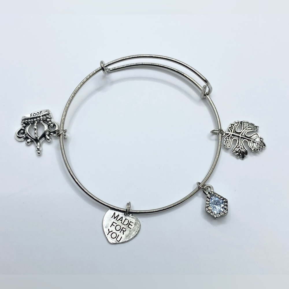 Silver tone stainless steel Expandable Bangle Adjustable Wire Bracelets Love